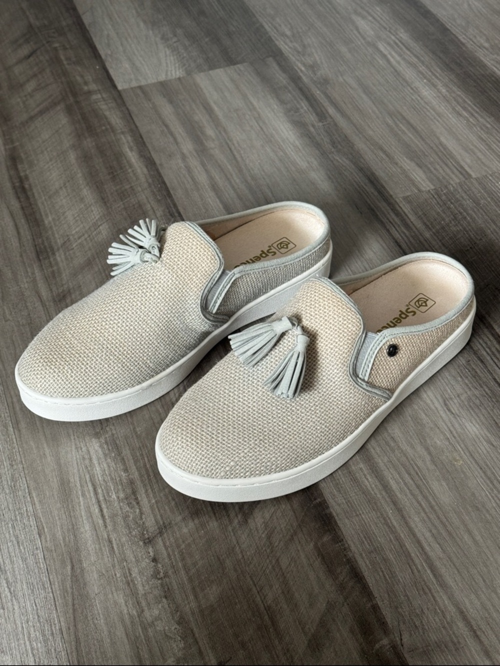 NEW Spenco 8.5women's Celine slide shoes raffia tassel slip on casual fabric